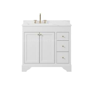 Meuble-lavabo de salle de bain autoportant en marbre et bois massif - Product Image 1