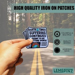 Earth Times Suffering Continues Embroidery <b>Patch</b> 3 Inches Iron <b>On</b> <b>Sew</b> <b>On</b> Travel Applique For Bags - Product Image 5