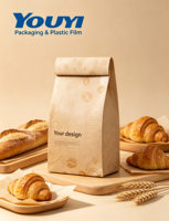 MOQ 500 pièces, sacs à fond plat personnalisés imprimés, 200g, 250g, 500g, avec différentes tailles de pochettes en papier kraft pour le pain