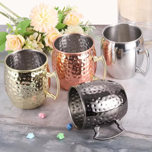 Tasses en cuivre martelé plaqué or rose de 450 ml et 500 ml pour Moscow Mule, avec poignées dorées pour le <span class=keywords><strong>roi</strong></span> George IV d'Espagne - Product Image 4