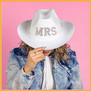 Go Party Bachelorette Party MRS <strong>BRIDE</strong> GROOM Letter <strong>Cowgirl</strong> <strong>Hat</strong> Bridal Wedding Cowboy <strong>Hats</strong> Rhinestone Pearl Summer Beach <strong>Hats</strong> - Product Image 3