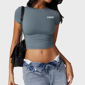 Camiseta Deportiva de Secado Rápido para Mujer, Ropa Deportiva Ajustada, Informal, para Gimnasio, Fitness, sin Costuras, con Logotipo Personalizado, Camiseta Deportiva de Manga Corta - Product Image 1