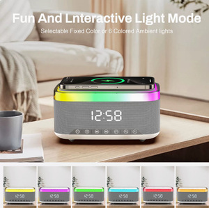 15 Wát sạc nhanh đa chức năng RGB đèn trắng tiếng ồn đồng hồ báo thức sạc không dây <span class=keywords><strong>Bluetooth</strong></span> Loa - Product Image 3