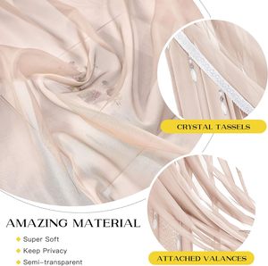 Decorazione per la casa vivaio/Babys/<span class=keywords><strong>tenda</strong></span> per la finestra del soggiorno 54x63 54x84 pollici color kaki bianco tutto in uno pannelli trasparenti con perline - Product Image 6