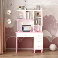 Bureau d'ordinateur portable rose pour enfants, vente en gros directe usine, avec huche, forme château mignon, tiroirs et armoire en verre