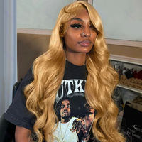 # Perruque de cheveux humains vierges brésiliens blond miel 27, sans colle, ondulée, avec dentelle frontale HD transparente, densité personnalisable, pour femmes