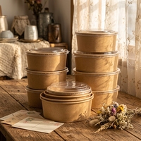 Bol en papier kraft jetable personnalisable de qualité alimentaire, étanche, avec logo, écologique et biodégradable pour soupes de nouilles