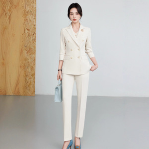 Women's White Suit Set Slim Fit Polyester Worsted Anti-Wrinkle For Commute - Product Image 1