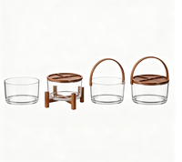 Bol de service classique rond en plastique transparent avec couvercle en bois et poignée amovible pour salades, fruits et collations – Vente en gros