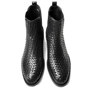Bottes d'affaires haut de gamme en cuir tressé faites à la main, style britannique, chaussures montantes pour hommes, bottes Chelsea en cuir. - Product Image 6