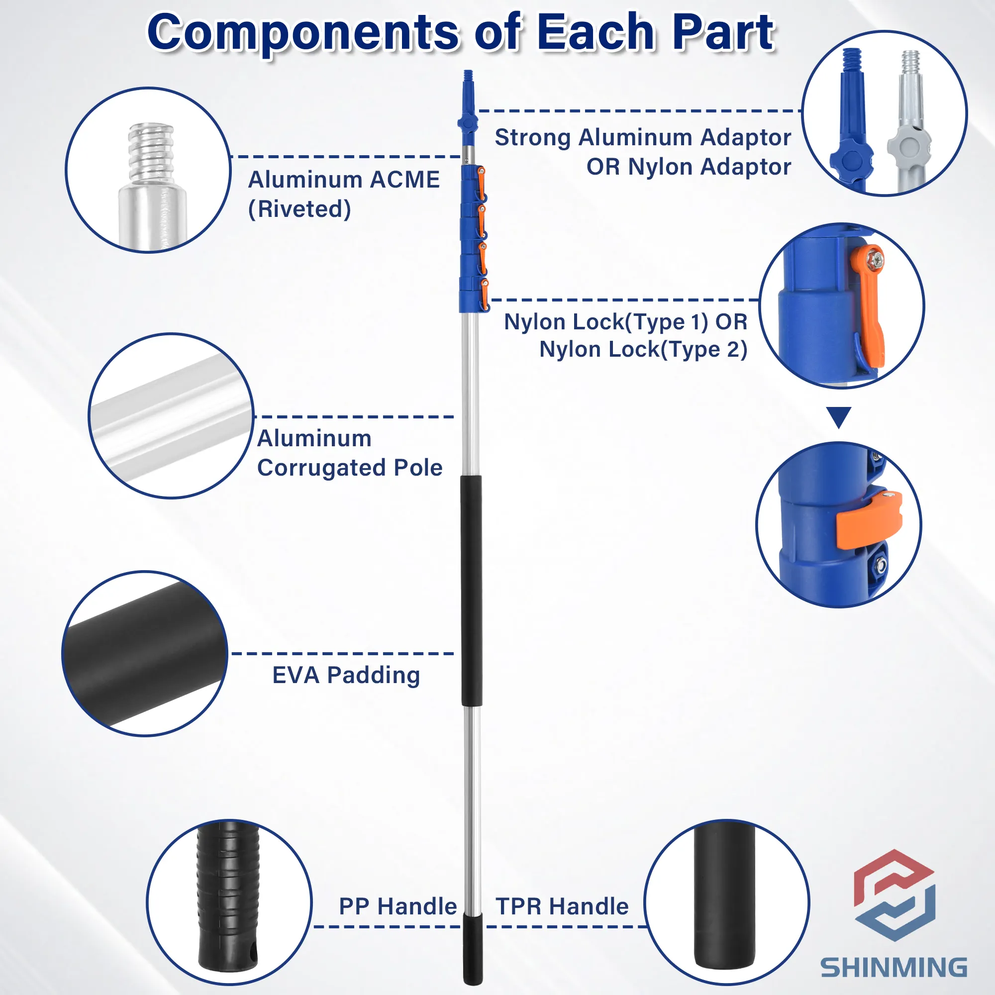 Xinming 4-en-1 7M 24FT High Reach Ventana del hogar Microfibra Chenille Flexible Flex-and-Stay Juego de plumero de limpieza telescópico