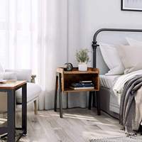 Table de chevet rustique à rangement ouvert, table de chevet industrielle en bois avec pieds en métal, table d'appoint à compartiment ouvert pour chambre à coucher
