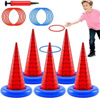 Juego de Lanzamiento de Anillos Inflables con Temática de Araña, Incluye 5 Conos Inflables, 10 Anillos de Plástico y 1 Bomba, Juego de Lanzamiento para Fiestas de Cumpleaños de Araña
