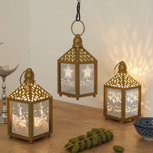Pafu 2026 Luci Decorative per il Ramadan, Regali Islamici, Forniture per il Festival Eid Mubarak, Lanterna Ramadan in Metallo per Decorazioni di Lusso - Product Image 1