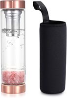 Bouteille d'eau en verre coloré de 500 ml sans BPA avec pierres de cristal, vente en gros