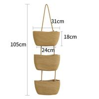 Panier de rangement mural multifonctionnel à trois niveaux en tissu de coton pour l'organisation de la garde-robe et du salon