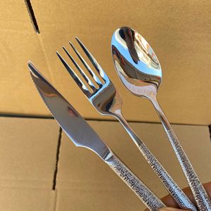 Wholesale 304 Stainless Steel Hammer Mesh <strong>Red</strong> Western-style Steak Home Thickened Long <strong>Handle</strong> Knife Fork and Spoon - Product Image 2