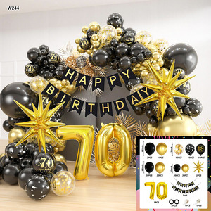 Fondo de escenario de fiesta, Kit de arco de globos, Oro Negro, 70 cumpleaños, suministros para fiesta, decoraciones con cartel de feliz cumpleaños - Product Image 2