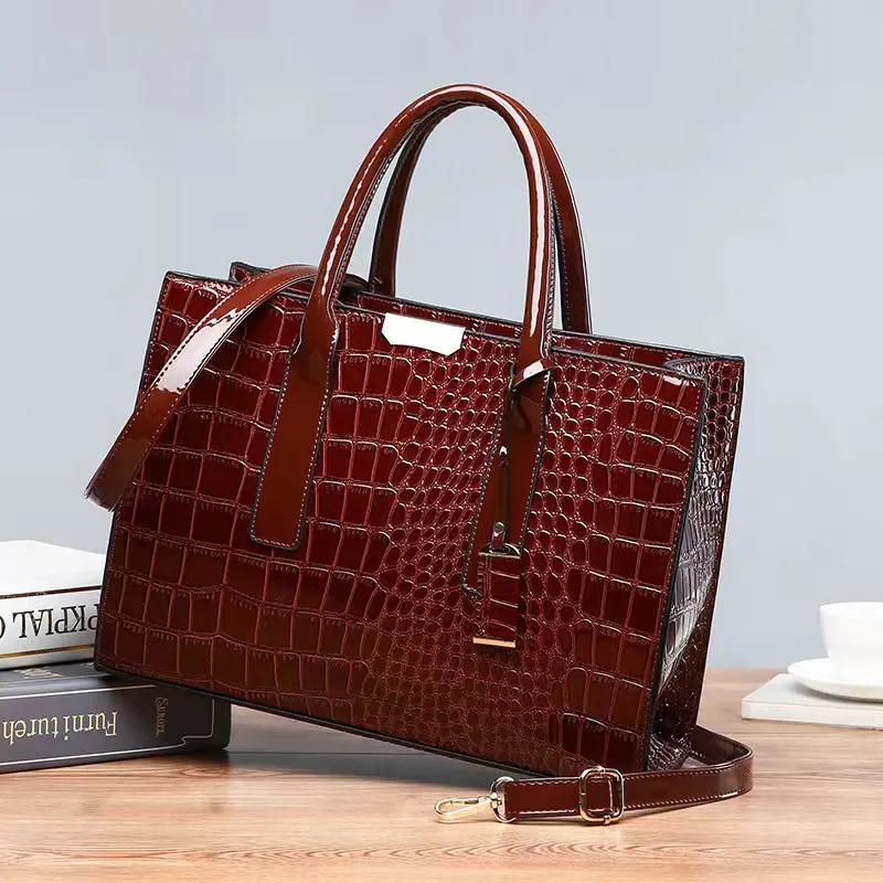 New PU leather crocodile pattern handbags States fashion bags women's big bag Tote bag hand shoulder diagonal package