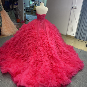 Customized V-Waist Rose <b>Red</b> Dress Tube Top Lady Short Skirt Large Tail Toasting Suit Rsm231108V - Product Image 3