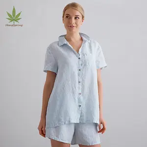 Natural linen pajamas set shorts Washed Linen home wear ladies pyjama shorts women pajamas pure linen night suit for women