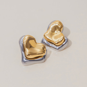 Pendientes de Botón en Forma de Corazón, Oro de 18K, Acero Inoxidable, Diseño Geométrico, Joyería de Regalo para Mujer, Accesorio de Moda - Product Image 4