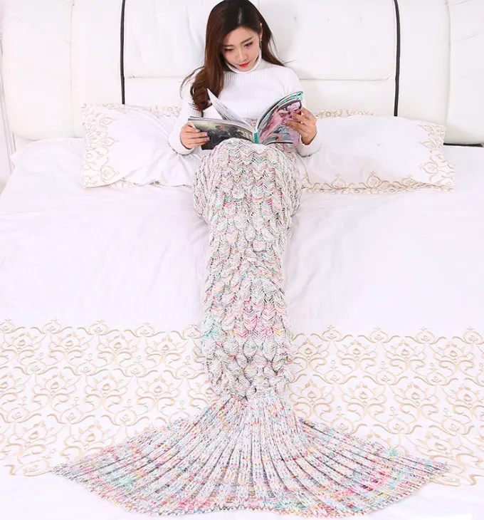 Cross-border INS baby photography In stock item fast shipping knitted mermaid tail blanket for adult and kids