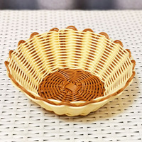 Panier tressé en rotin PP bicolore à bord festonné, qualité alimentaire, couleur et taille personnalisables, fait main, écologique, pour le rangement de collations et de fruits