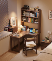 Bureau d'angle en bois de caoutchouc en forme de L, confortable, durable et écologique, avec huche et étagère pour l'étude à domicile DB03S #