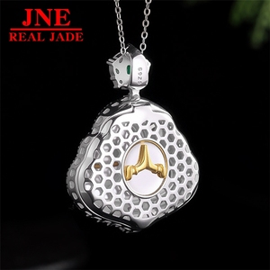 Pendentif en jade de glace avec incrustation en argent S925, vert <span class=keywords><strong>émeraude</strong></span> naturel de type A, pendentif en jade, collier pour femme, pendentif tendance - Product Image 3