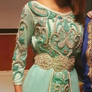 Luxury <b>Kaftan</b> <b>Dress</b> Floor-Length with Heavy Stonework Embroidery for Wedding and Party Wear - Product Image 5
