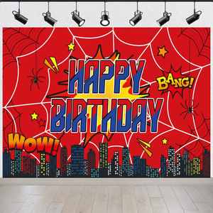 สุขสันต์วันเกิดฉากหลังคอมมิคซิตี้ใยแมงมุมการถ่ายภาพพื้นหลังเด็กชายธีมซูเปอร์ฮีโร่ตกแต่งปาร์ตี้แบนเนอร์ปรับแต่งได้ - Product Image 2