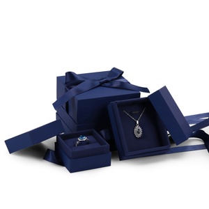 Custom Navy Blue & Pink Velvet Jewelry Boxes Simple Rectangle Design for <b>Ring</b> & Pendant <b>Storage</b> Made From Silky Silk Ribbon - Product Image 1