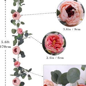 Guirlande de fleurs artificielles en pivoine, feuilles d'eucalyptus en soie, décoration de mariage, décoration extérieure pour la maison, 100cm-200cm - Product Image 4
