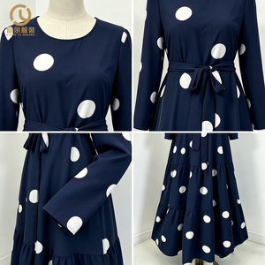 Robe Abaya <span class=keywords><strong>Kimono</strong></span> Deux Pièces en Polyester Bleu Marine pour Adultes, Kaftan Modeste Respirant avec Impression en Relief pour Femmes Musulmanes - Product Image 4
