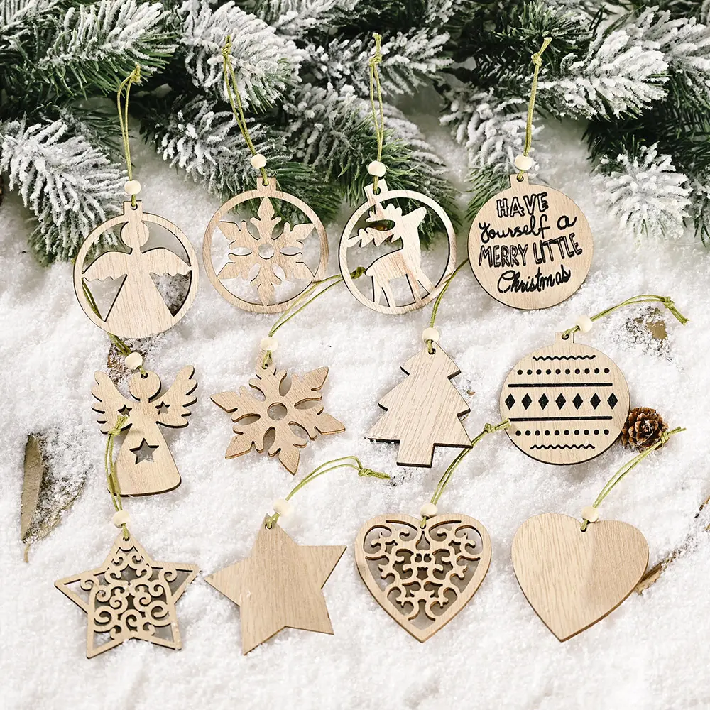 Christmas decorations wooden ornaments creative new hollow wood hanging piece small christmas tree decoration