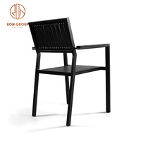 Chaises modernes pour café, boutique, jardin, chaises imperméables en métal, accoudoir en fonte d'aluminium noir, meubles de patio pour l'intérieur et l'extérieur