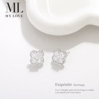 Boucles d'oreilles clous Mylove personnalisées en argent sterling 925 micro-pavé de zircone cubique, motif trèfle à quatre feuilles porte-bonheur, vente en gros de bijoux