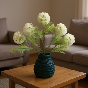 Classic Plastic <b>Artificial</b> <b>Flowers</b> Arrangement in Teal Woven Vase, High Simulation Decorative Floral Display, Eco-Friendly Home - Product Image 2