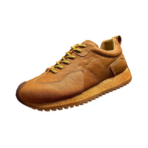 QHCCID Baskets décontractées en cuir pour hommes, marron, à talon bas, à lacets, respirantes, légères, pour usage quotidien, chaussures de skateboard - Product Image 2