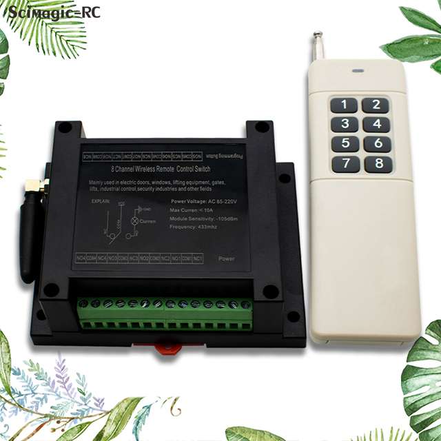 Industrial High Power 8 Channel Wireless Remote Control Switch AC 85-220 V 433MHz RF Transmitter and Receiver Relay Module