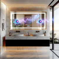 Miroir de salle de bain à double éclairage LED avec deux haut-parleurs Bluetooth Affichage de l'heure et de la température