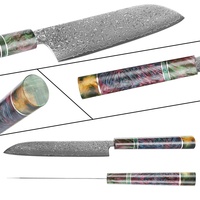 Couteau Santoku en acier Damas forgé de 7 pouces, ambidextre, avec manche rond en bois, couteau à découper la viande de style japonais