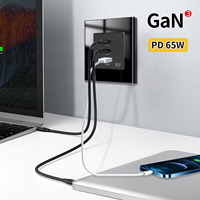 Prise murale Bingoelec 65W GaN à charge rapide, double port USB-C et USB-A, en verre, pour hôtel, maison, bureau