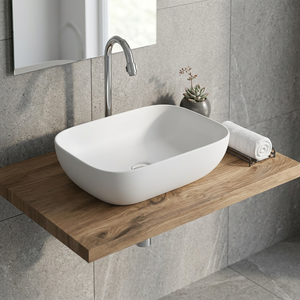 Évier de table rectangulaire blanc moderne Lavabo de salle de bains Évier de lavabo de comptoir en pierre de céramique et marbre - Product Image 3