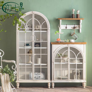 French Style Living Room Cabinet <b>With</b> <b>Glass</b> Doors 900mm High Storage <b>Sideboard</b> For Dishes And Tea Display - Product Image 2