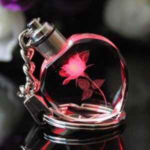 CY Factory Customized 3D Luminous Round Heart Shape Laser Crystal <b>Key</b> <b>Chain</b> Cartoon Events Promotion Gifts Portable Gift Box - Product Image 4