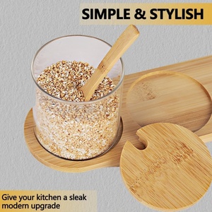 12-gói tre gia vị lưu trữ chai lọ có nắp đậy hình chữ nhật hình dạng gia vị hộp cho muối đường gia vị 4 Bộ của thìa - Product Image 5