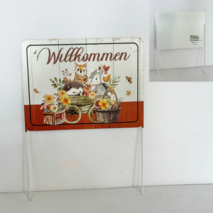 Piquet de jardin décoratif en fer thermolaqué imperméable sur le thème de l'automne, avec inscription en langue allemande « Willkommen » - Product Image 1