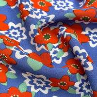 Tissu en Chiffon Floral Hibiscus 100% Polyester Effet Lin Imprimé à Pois
